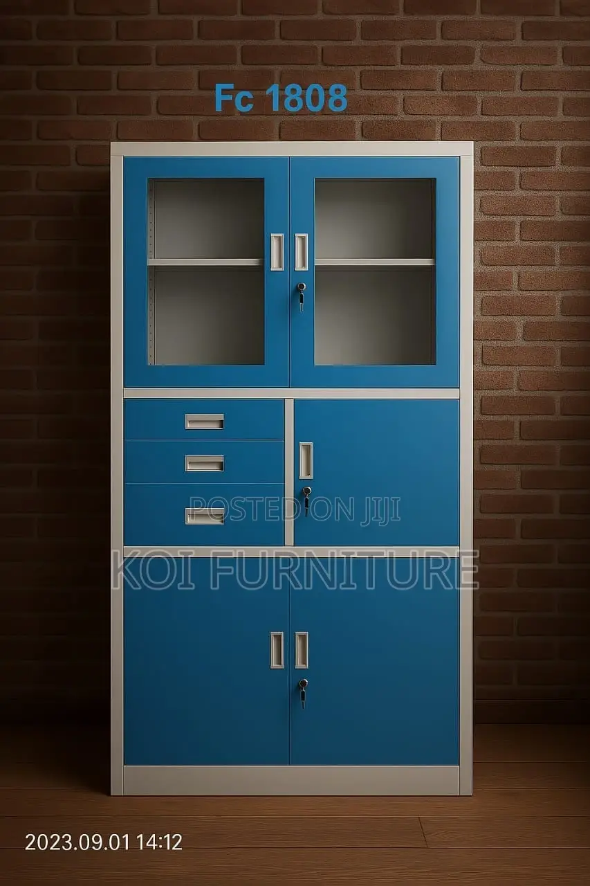 Office Cabinet; Secure Blue Office Cabinet With Safe