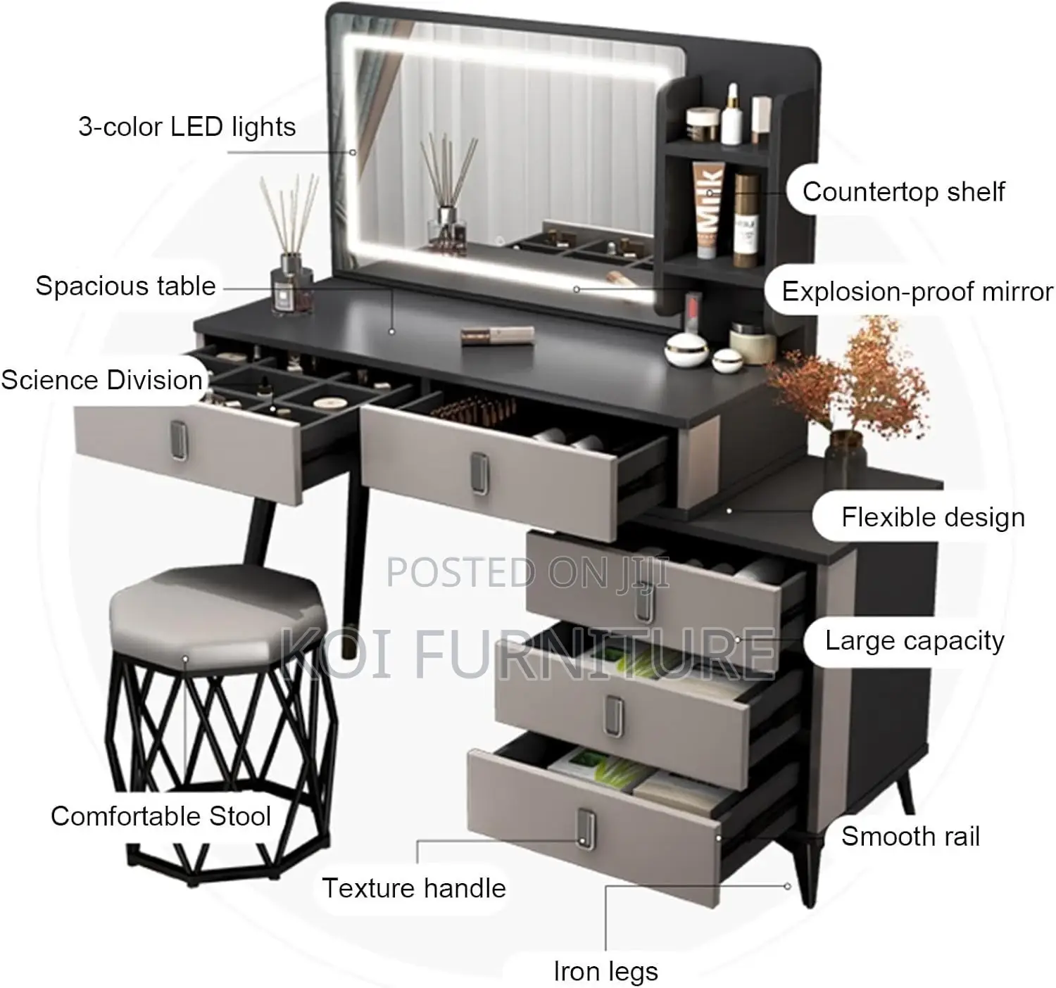 Dressers; Elegance Dressing Vanity Set With Lightings