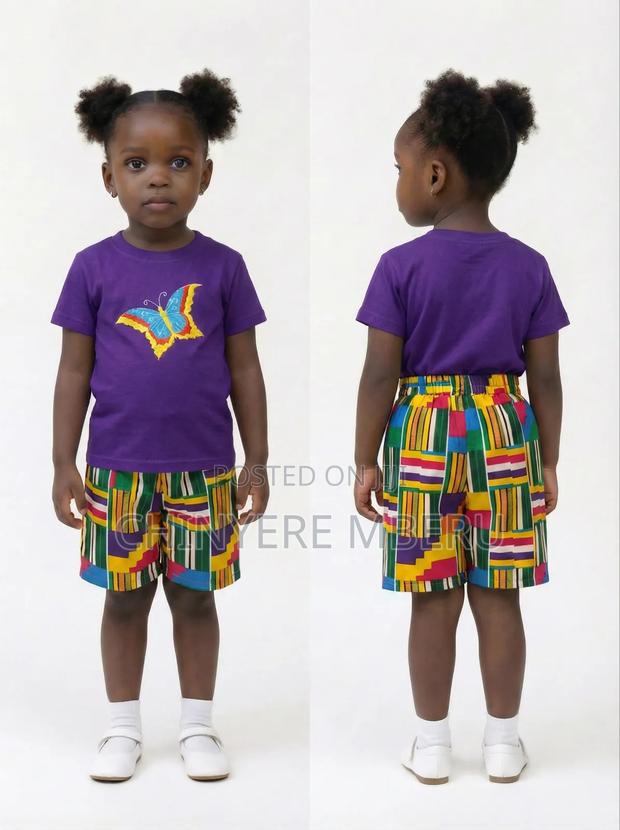 Butterfly Embroidered Girl's Shorts Set