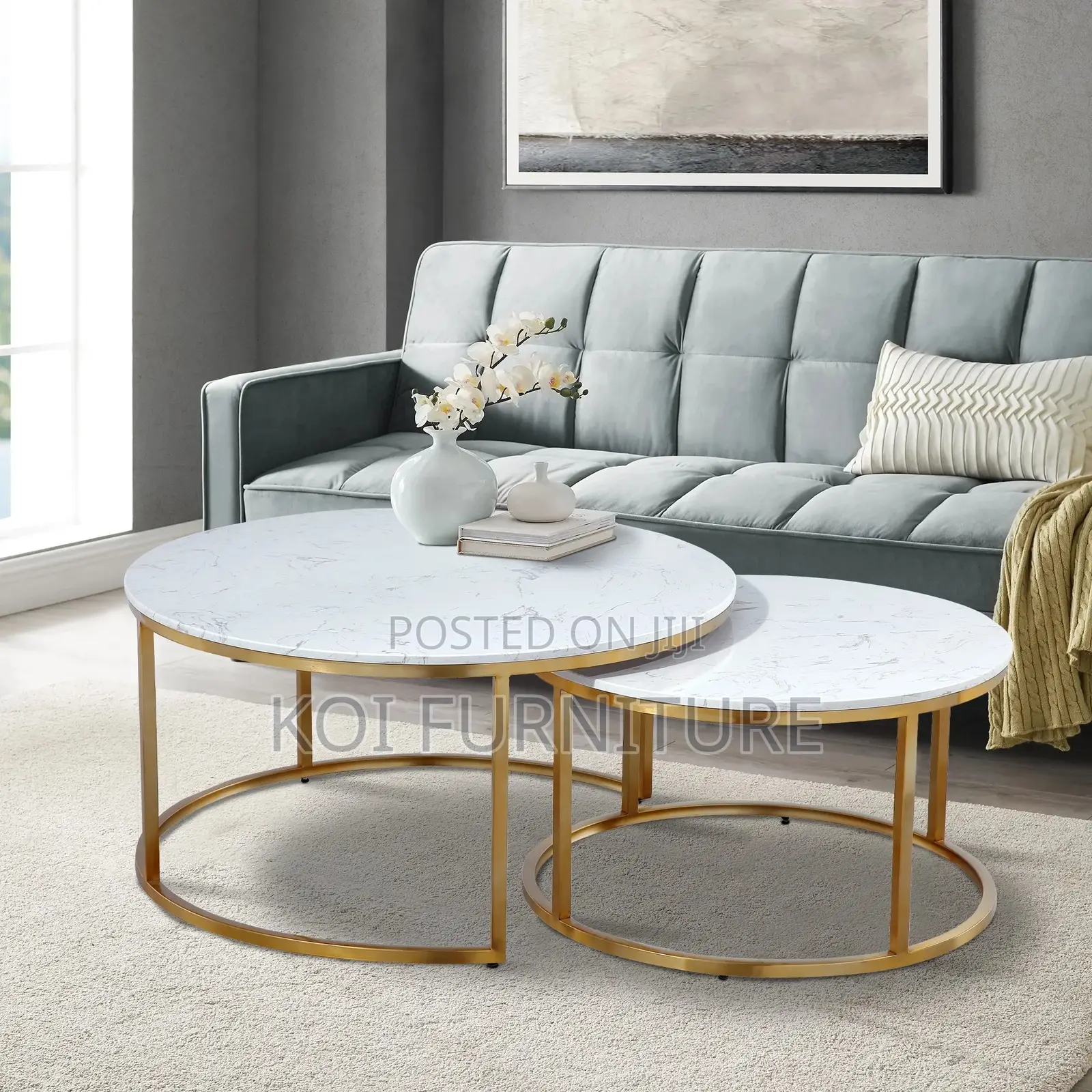 Coffee Table; Study Pair Marble Coffee Table
