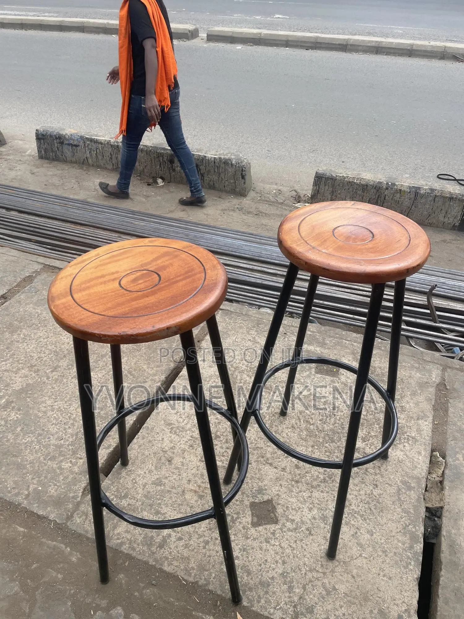 Round Mahogany High Stools