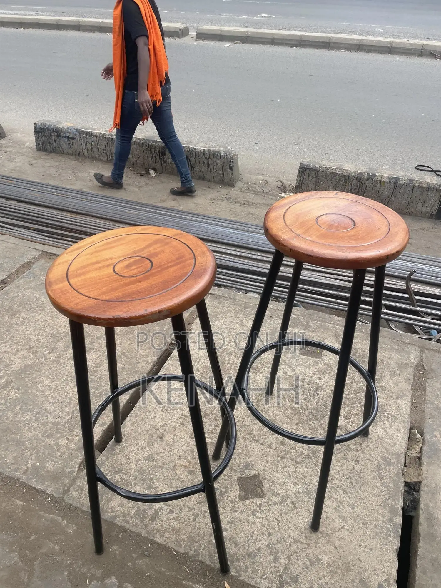 Round Mahogany High Stools