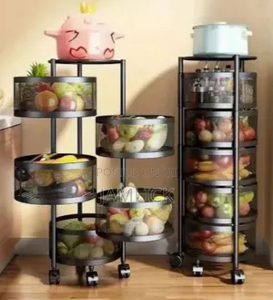 Metallic Round 5-tier Fruit Rack With Wheels -js