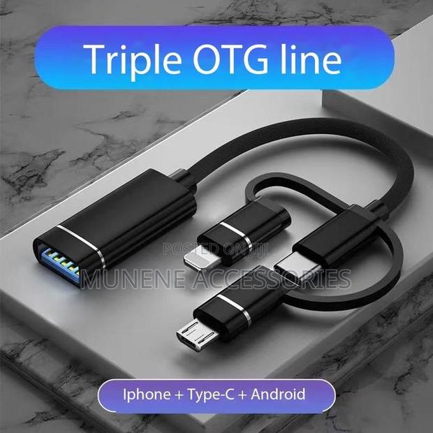 Adaptor Otg Micro Usb Type C Lightning 3in1 to Usb Data Transfer Cable