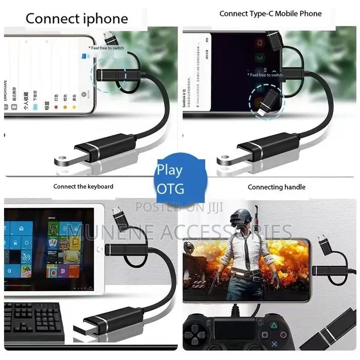 Adaptor Otg Micro Usb Type C Lightning 3in1 to Usb Data Transfer Cable