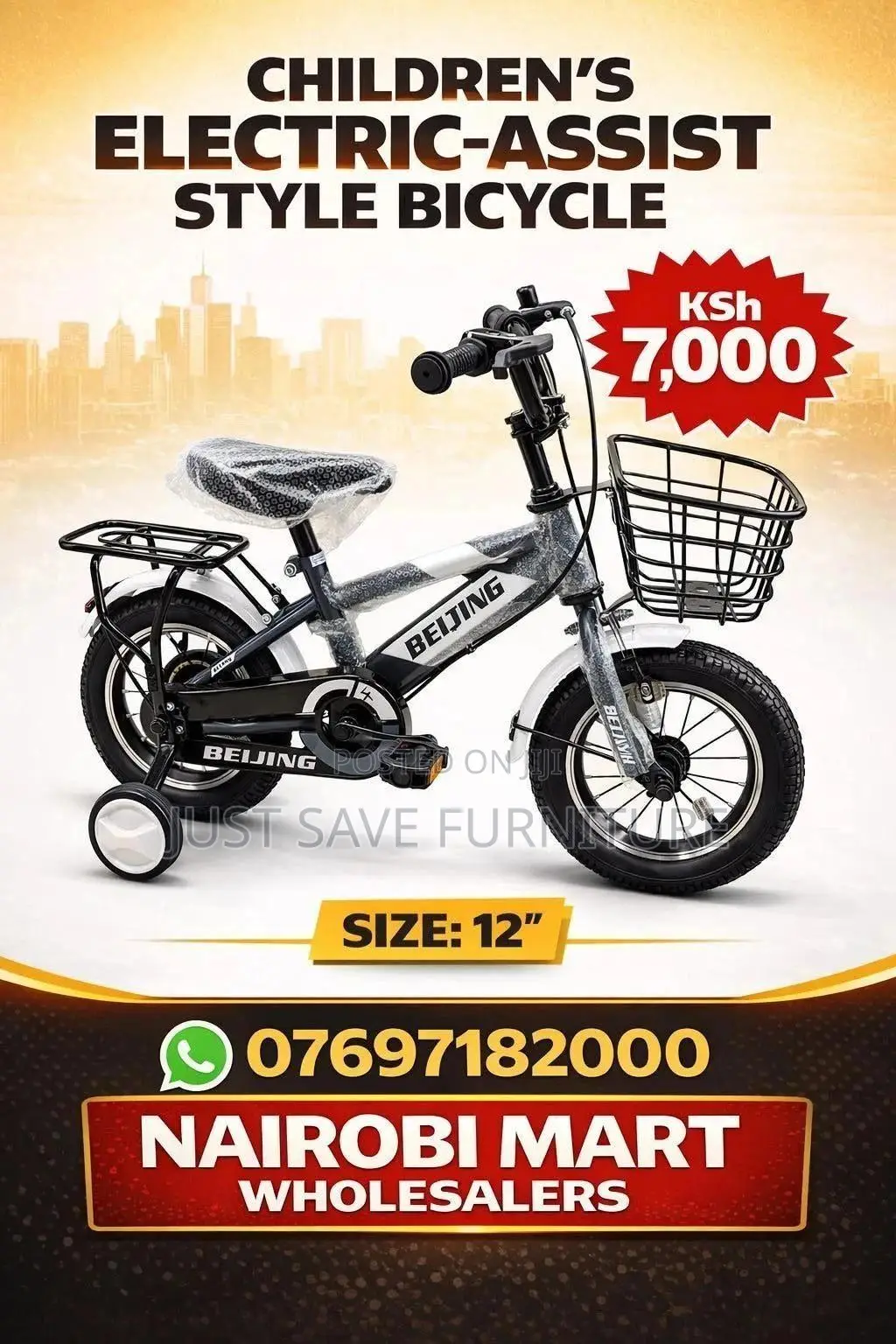 Size 12 With Training Wheels, Basket Carrier Strong Beijing Bike