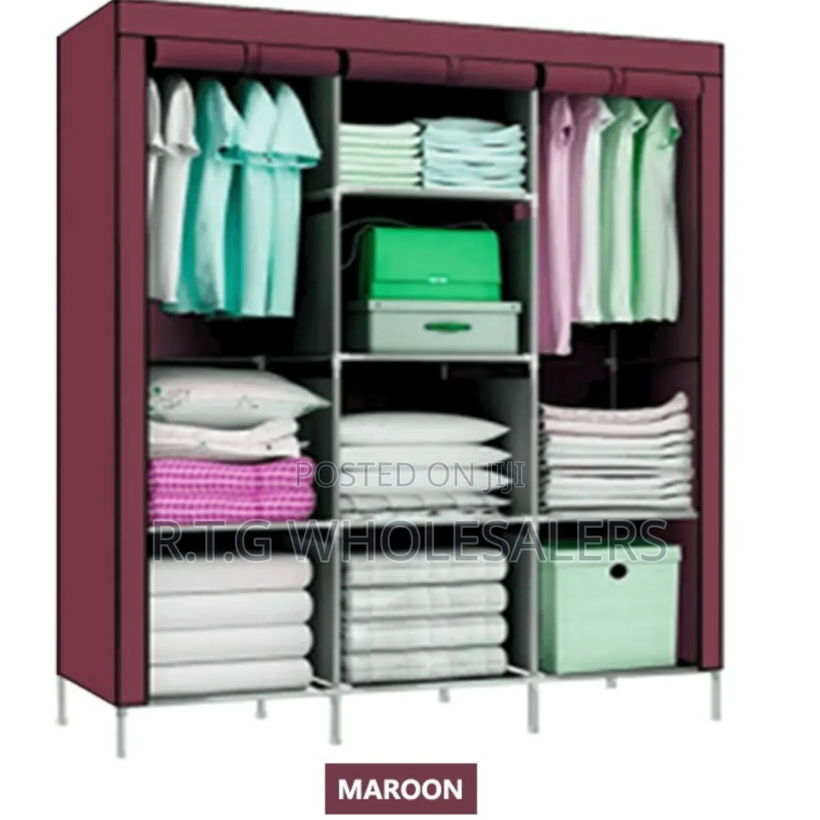 Metal 3‐Column Portable Wardrobe With Shelves — Durable Easy Setup