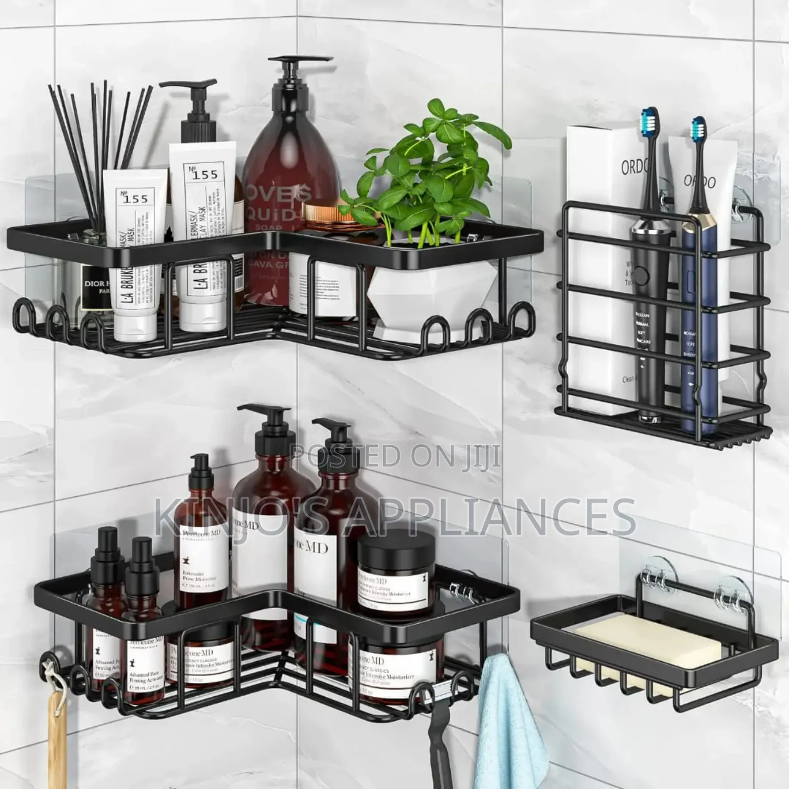 Multipurpose 4pcs Set Triangular Shower Caddy Shelf/ Wall Organizer