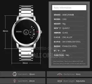 Skmei 1260 Men’S Quartz Watch Stainless Steel Roulette Pointer Fashion