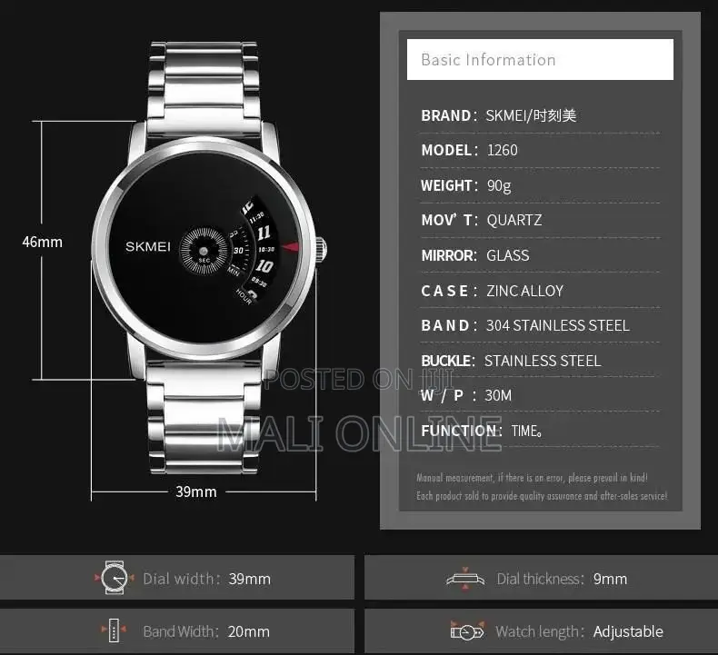 Skmei 1260 Men’S Quartz Watch Stainless Steel Roulette Pointer Fashion
