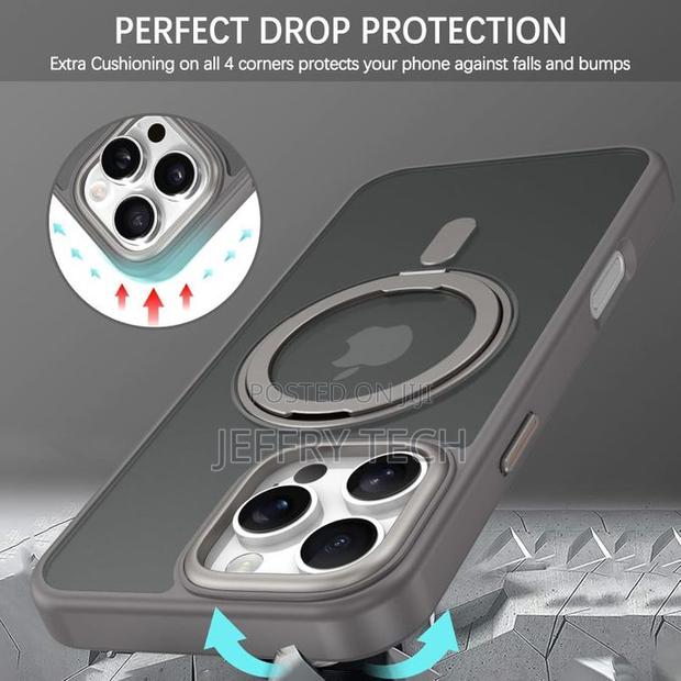 iPhone 14 Pro Grey Matte Magnetic Ring Stand Case + Camera - thumbnail 2