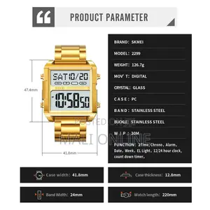 Skmei 2299 Men’S Digital Stainless Steel Watch Dual Time Waterproof