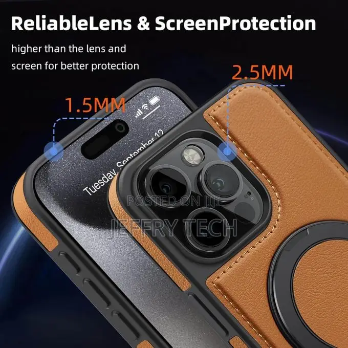 iPhone 15 Pro Max Brown Pu Leather Case With Ring Kickstand Compatible