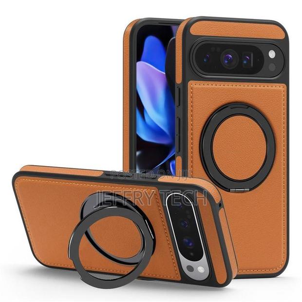Google Pixel 10 Brown Pu Leather Case With Ring Kickstand Compatible W