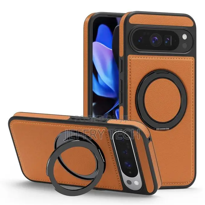 Google Pixel 10 Brown Pu Leather Case With Ring Kickstand Compatible W