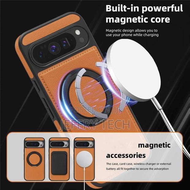 Google Pixel 10 Brown Pu Leather Case With Ring Kickstand Compatible W - thumbnail 2
