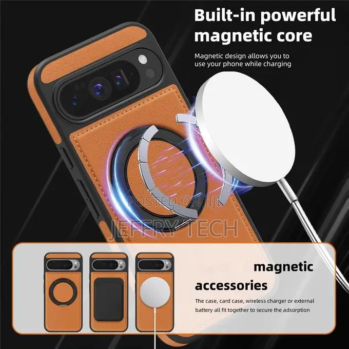 Google Pixel 10 Brown Pu Leather Case With Ring Kickstand Compatible W