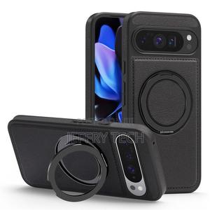 Google Pixel 9 Pro Black Pu Leather Case With Ring Kickstand Compatibl - thumbnail 2