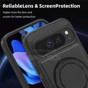 Google Pixel 9 Pro Black Pu Leather Case With Ring Kickstand Compatibl