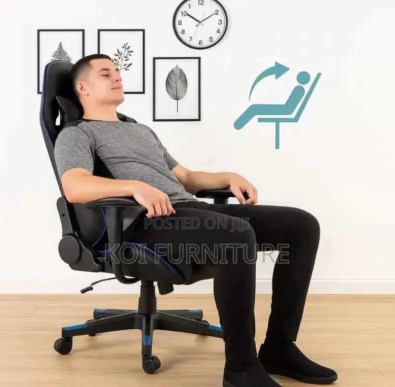Office Chairs; Blue and Black Fabric Home Office Gaming Stream Chair
