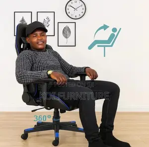 Office Chairs; Blue and Black Fabric Home Office Gaming Stream Chair