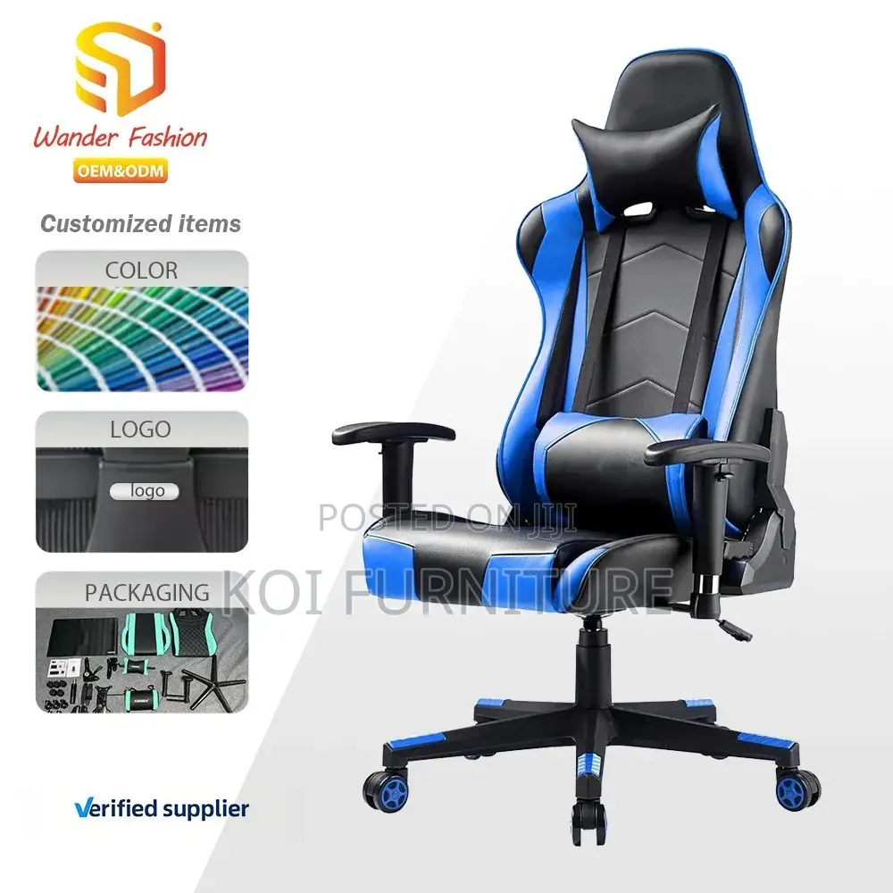 Office Chairs; Blue and Black Fabric Home Office Gaming Stream Chair