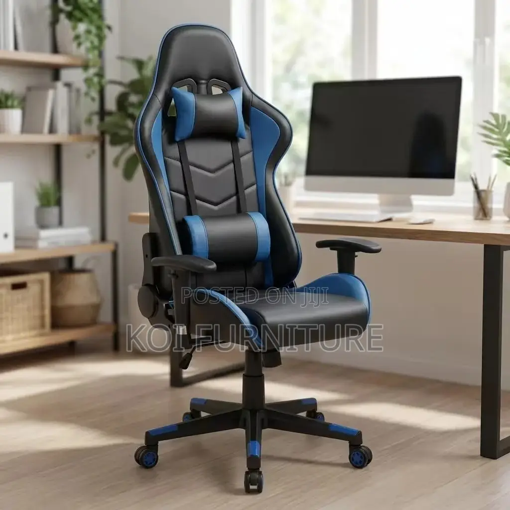 Office Chairs; Blue and Black Fabric Home Office Gaming Stream Chair
