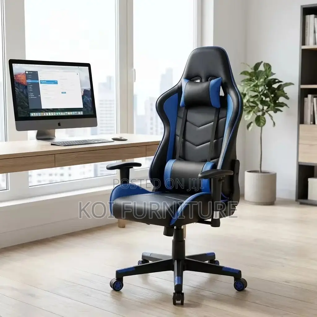 Office Chairs; Blue and Black Fabric Home Office Gaming Stream Chair