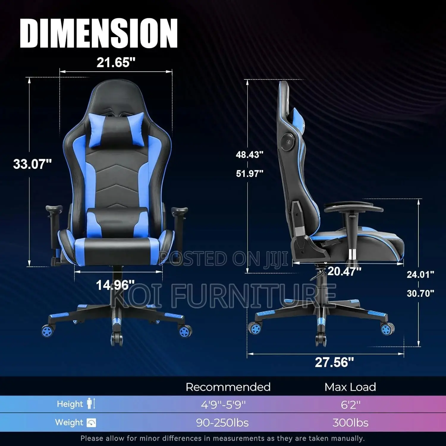 Office Chairs; Blue and Black Fabric Home Office Gaming Stream Chair