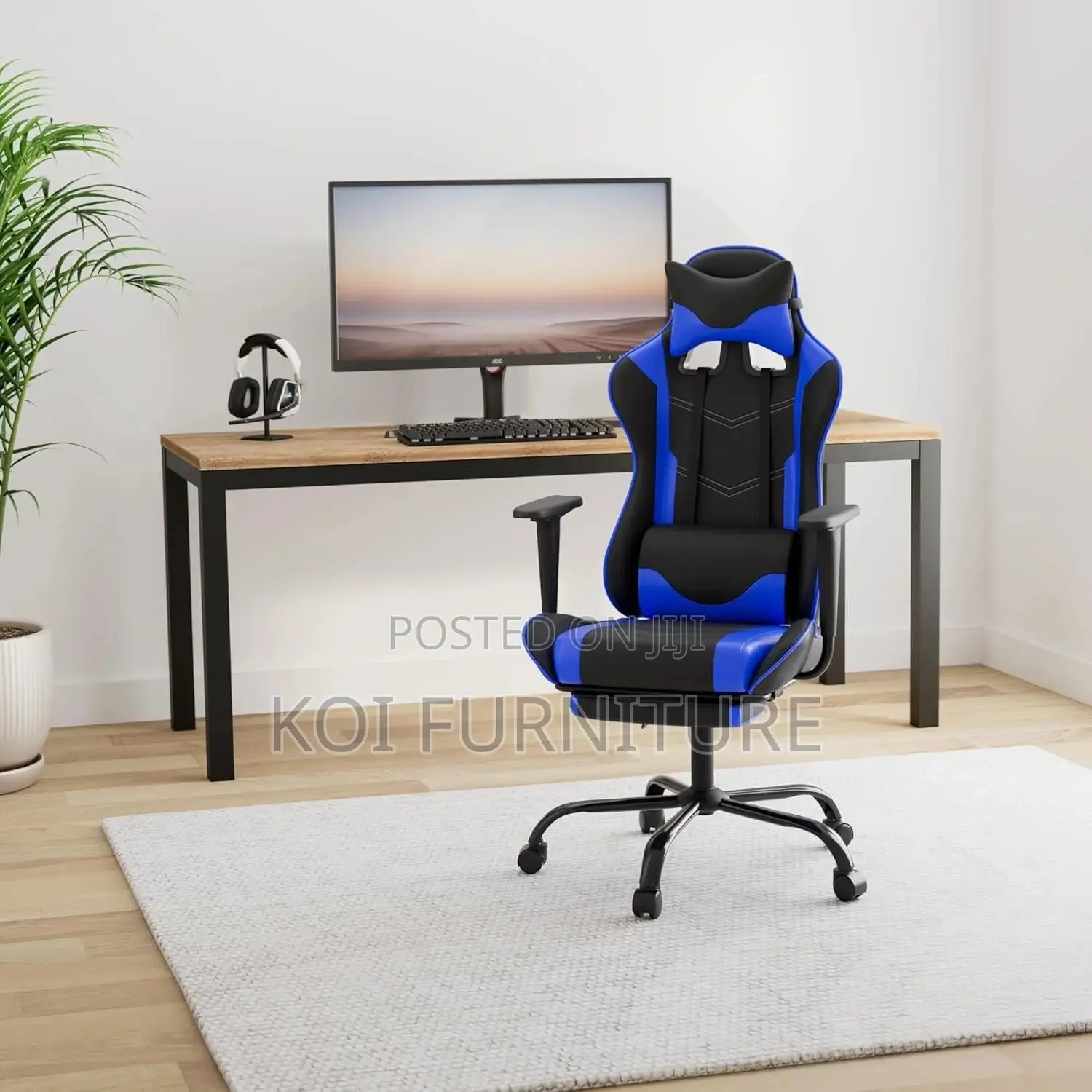 Office Chairs; Blue and Black Fabric Home Office Gaming Stream Chair
