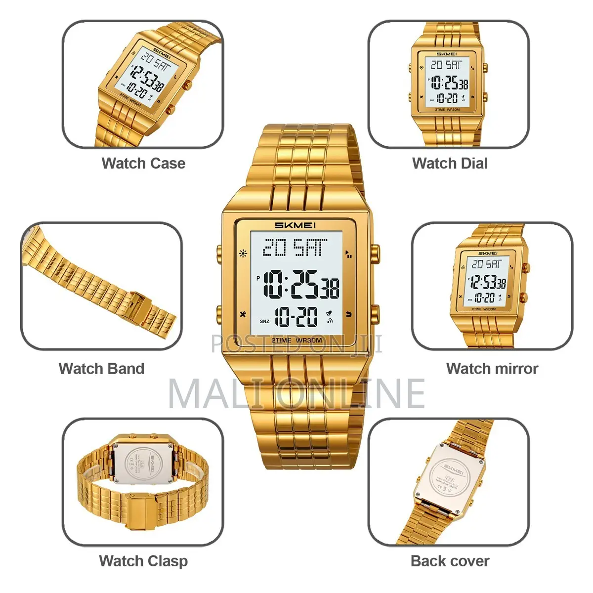 Skmei 2335 Digital Watch Stainless Steel Square Ultra Thin Waterproof