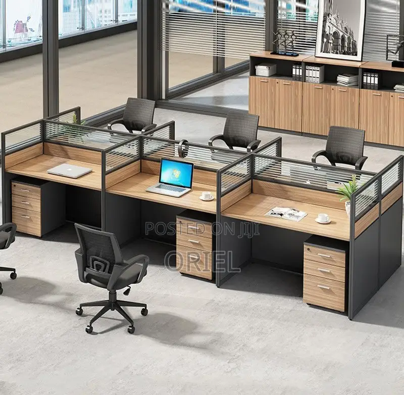 Office Workstations; Modern Collaborative 6-User Workspace Desk