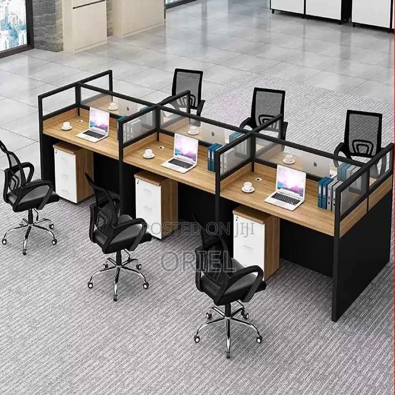 Office Workstations; Modern Collaborative 6-User Workspace Desk