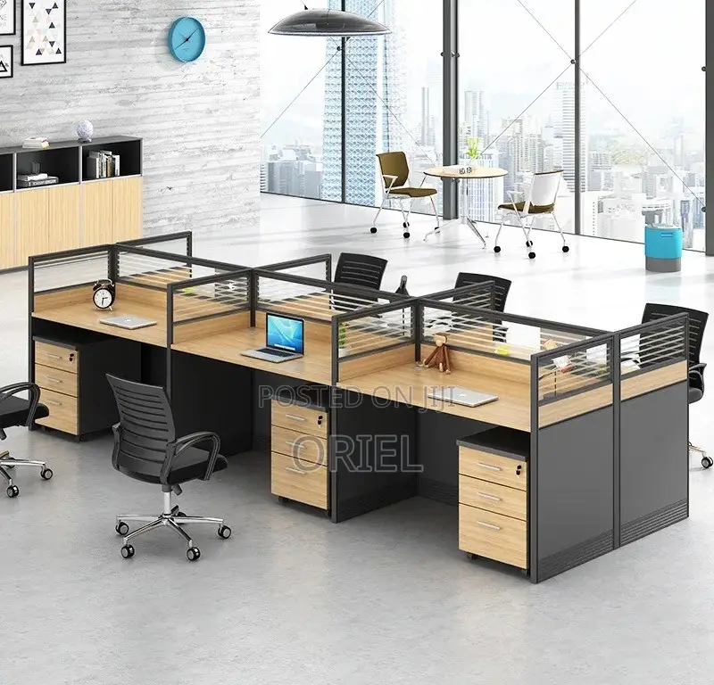 Office Workstations; Modern Collaborative 6-User Workspace Desk