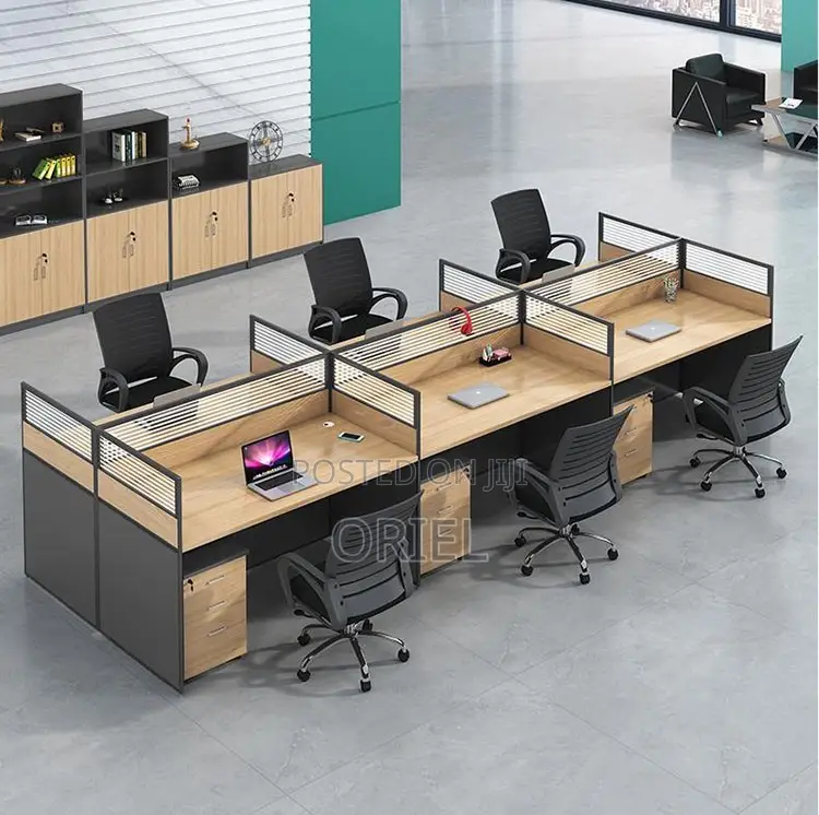 Office Workstations; Modern Collaborative 6-User Workspace Desk