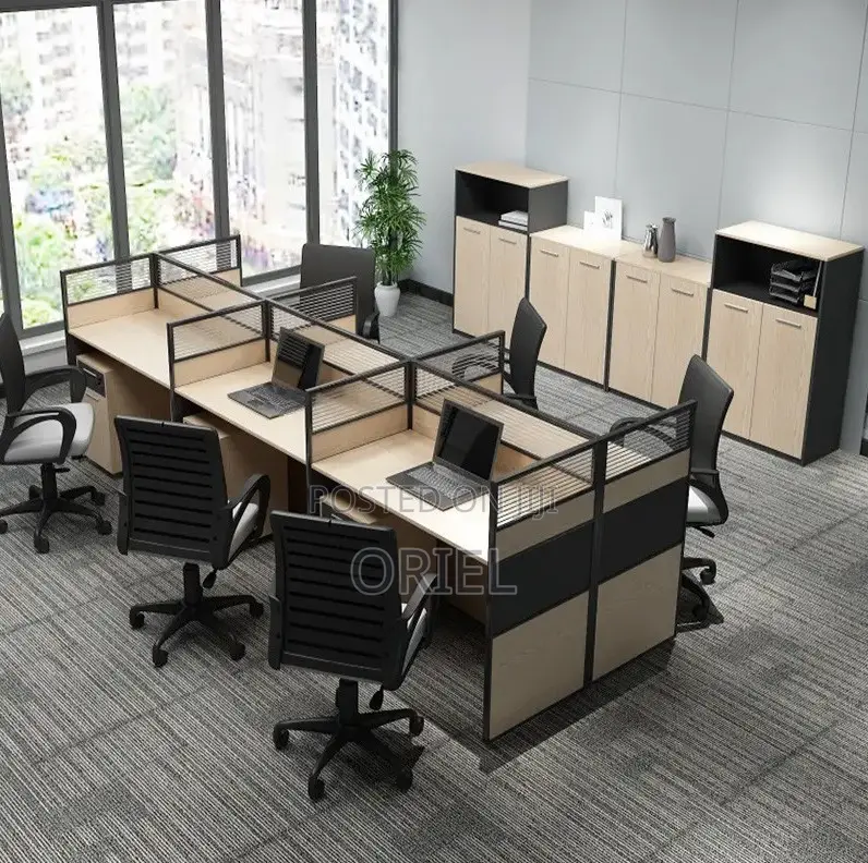 Office Workstations; Modern Collaborative 6-User Workspace Desk