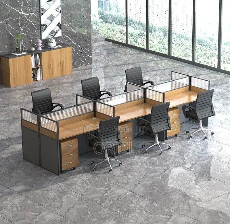 Office Workstations; Modern Collaborative 6-User Workspace Desk