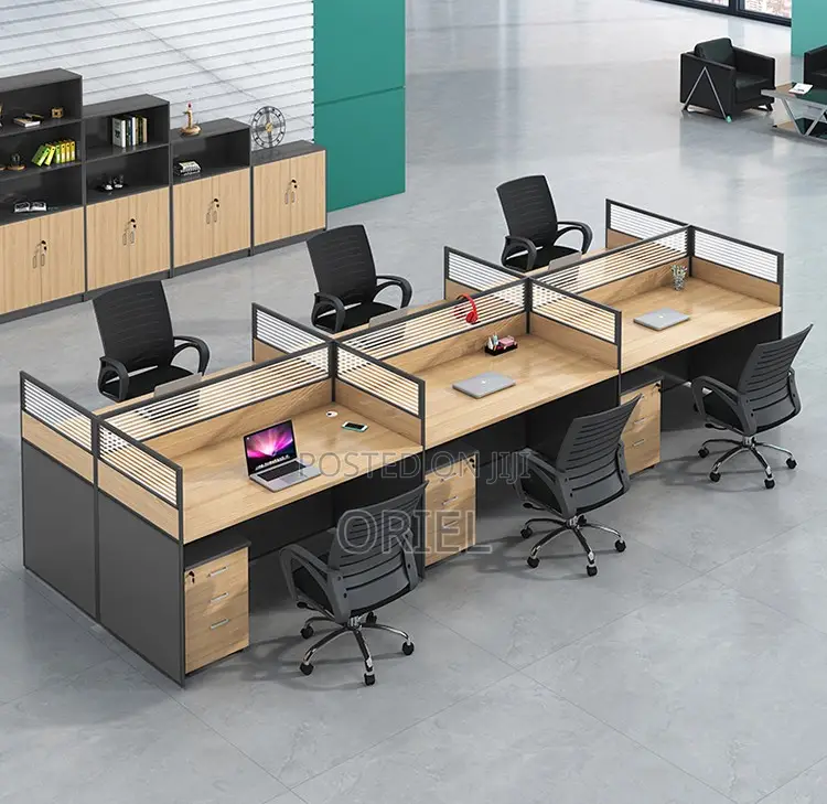 Office Workstations; Modern Collaborative 6-User Workspace Desk