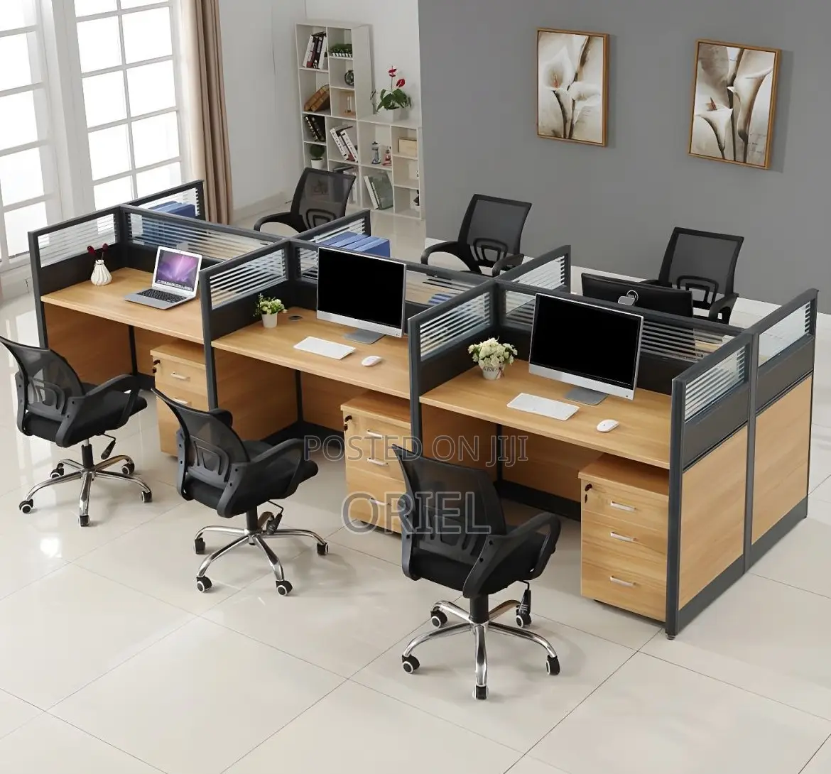 Office Workstations; Modern Collaborative 6-User Workspace Desk