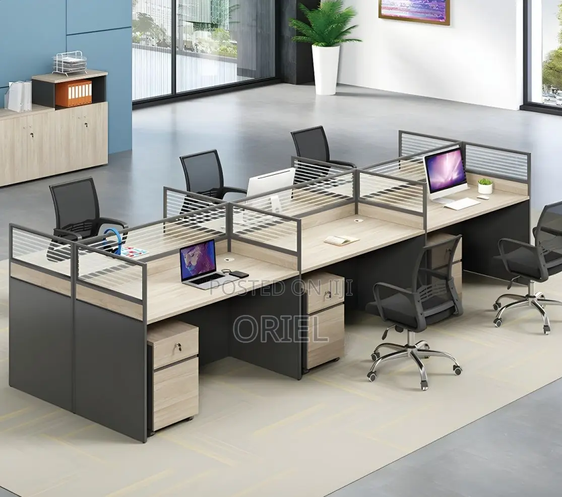 Office Workstations; Modern Collaborative 6-User Workspace Desk