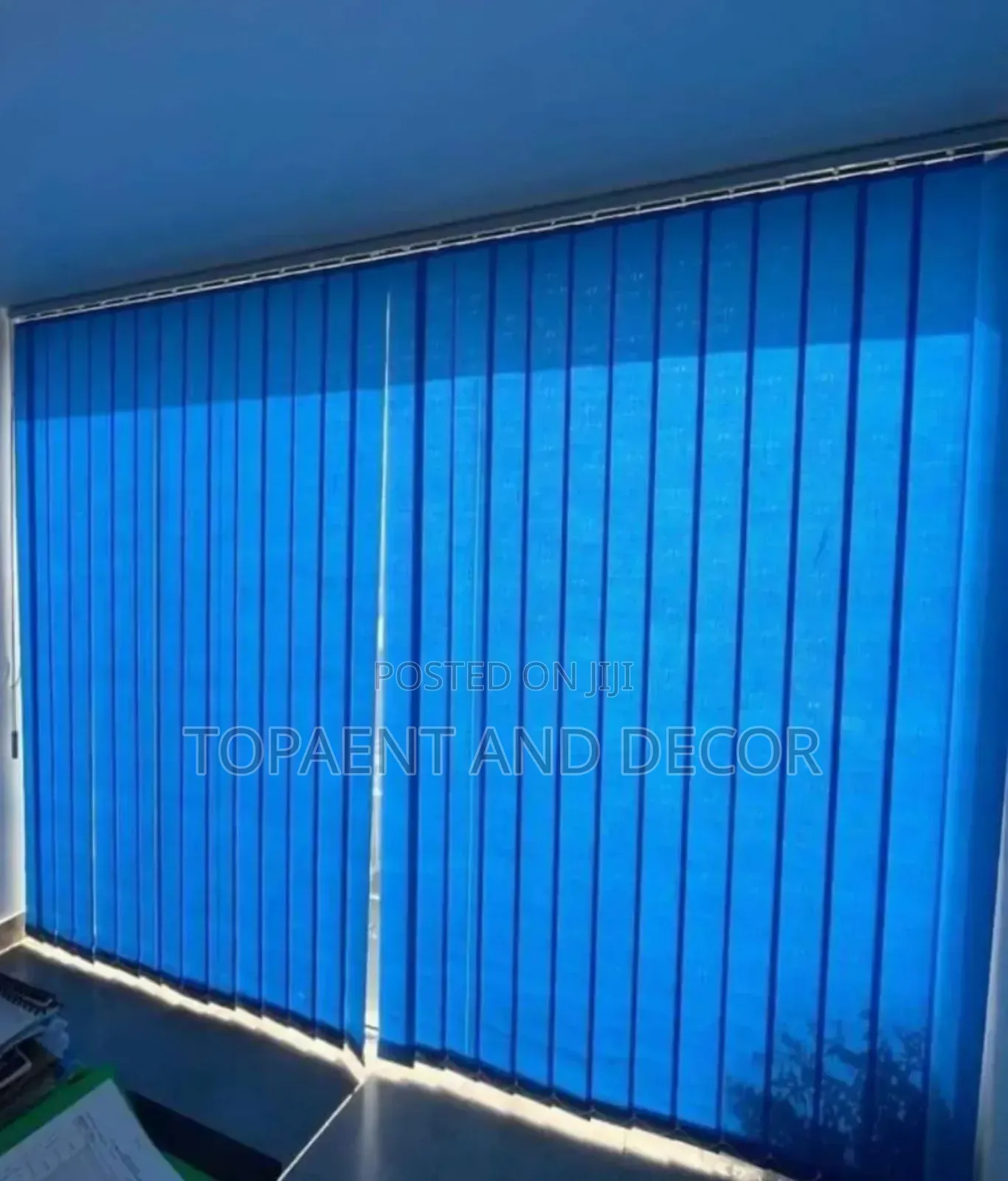 Blue Vertical Window Blinds For Office Workspace
