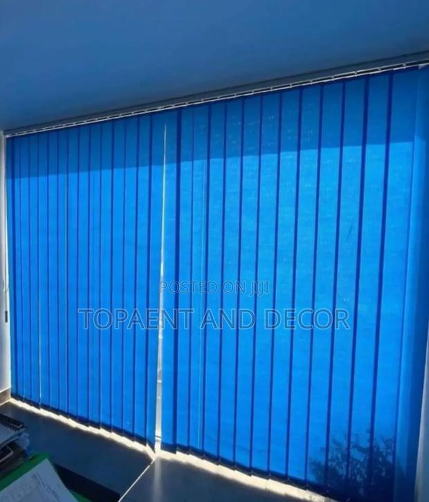 Blue Vertical Window Blinds For Office Workspace
