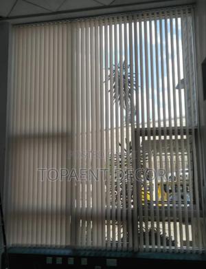 Slightly Opened  Cream Vertical Office Window Blinds - main view
