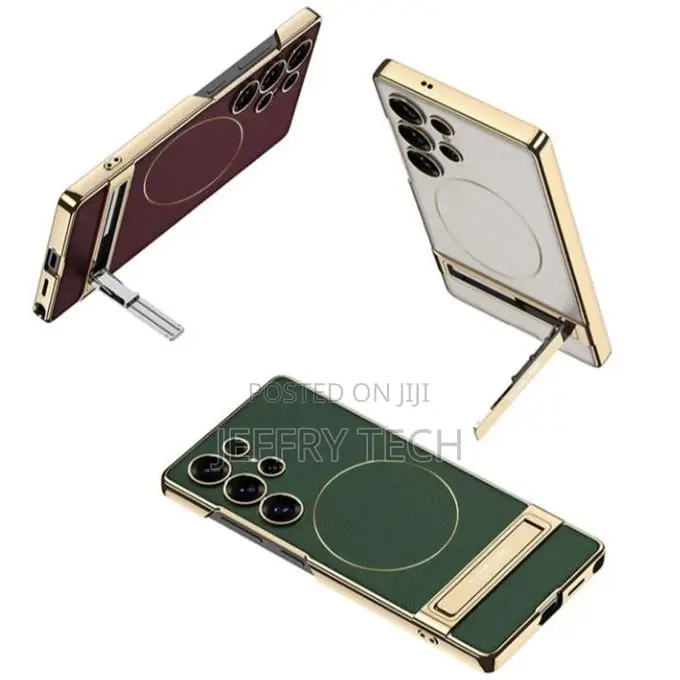 Electroplating Golden Leather Case With a Stand for Samsung S26 Ultra