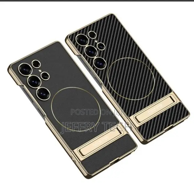 Electroplating Golden Leather Case With a Stand for Samsung S26 Ultra