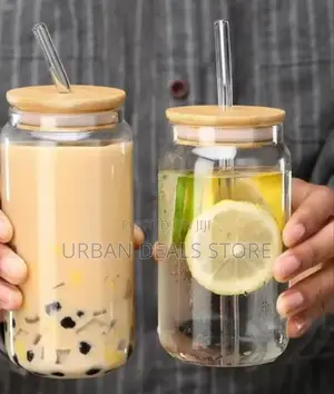 Portable Smoothie Jar With Straw Glass With Bamboo Lid and Glass Straw
