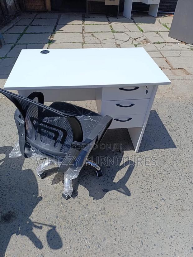 White Office Study Desk And Chair - main view