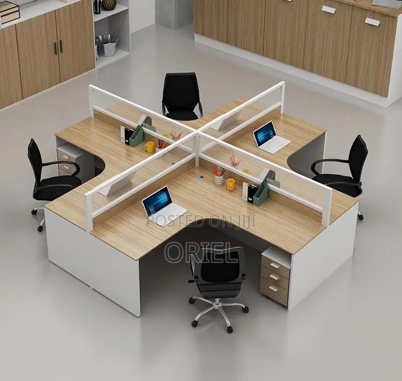 Office Workstation : 4-Way Cubicle Staff Modular Office Workstation