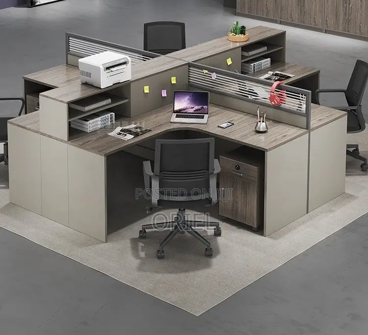 Office Workstation : 4-Way Cubicle Staff Modular Office Workstation