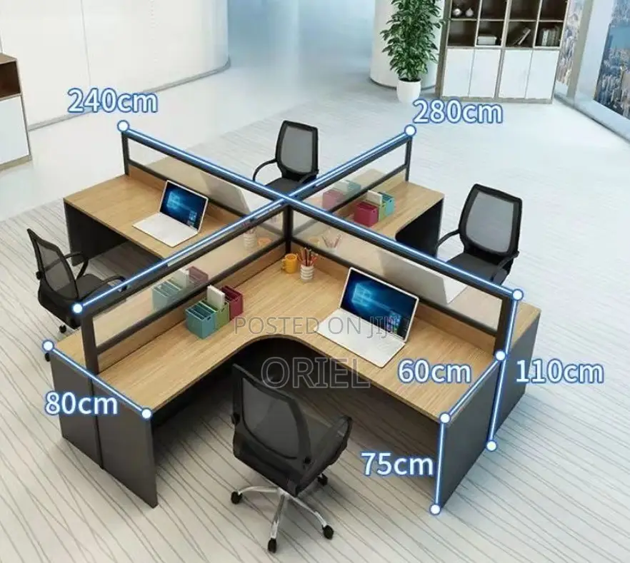 Office Workstation : 4-Way Cubicle Staff Modular Office Workstation